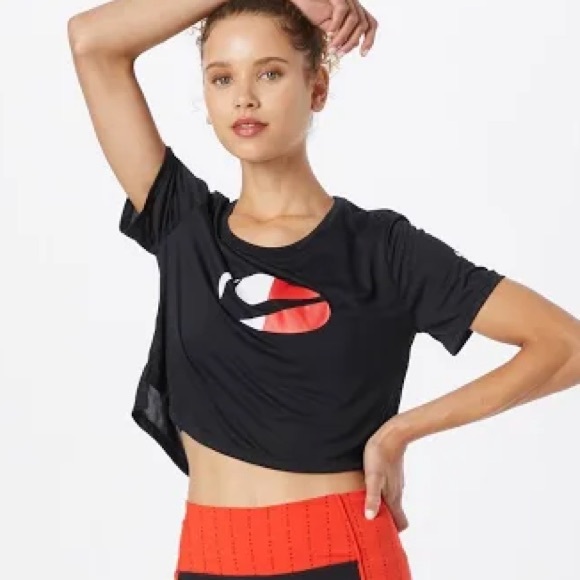 NIKE TRAINING/ CROP TOP DRI-FIT / BLACK-RED / SIZE S - Picture 7 of 12